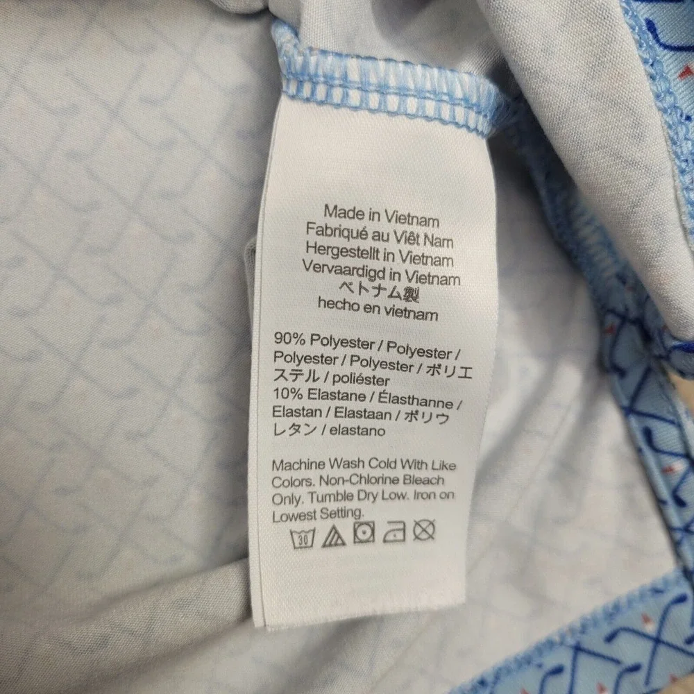 J Crew Golf Performance Polo Shirt‎ Mens 2XL Blue Short Sleeve Golf Club Print